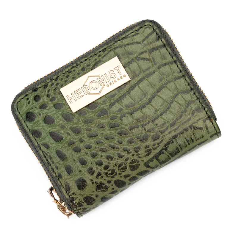 Leather - Trimmed Women's Wallet in Navy with a Checkered Pattern for a Classic TouchGreen Women's Mini Zip Wallet in Croc-Embossed Leather Leather - Trimmed Women's Wallet in Navy with a Checkered Pattern for a Classic TouchGreen Women's Mini Zip Wallet in Croc-Embossed Leather