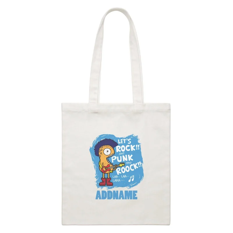 Canvas Bag with Leather Trim for a Stylish and Durable LookCool Cute Monster Let's Rock And Punk And Roock Monster Addname White Canvas Bag Canvas Bag with Leather Trim for a Stylish and Durable LookCool Cute Monster Let's Rock And Punk And Roock Monster Addname White Canvas Bag