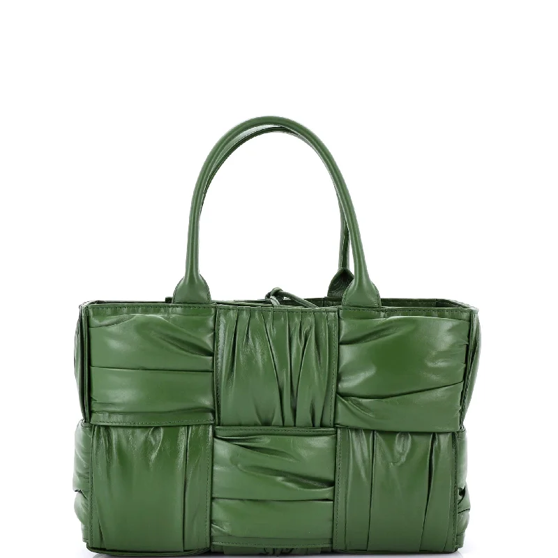 Tote Bag with Adjustable Shoulder Strap in Olive Green for Comfortable CarryingArco Tote Maxi Intrecciato Plisse Leather Small Tote Bag with Adjustable Shoulder Strap in Olive Green for Comfortable CarryingArco Tote Maxi Intrecciato Plisse Leather Small