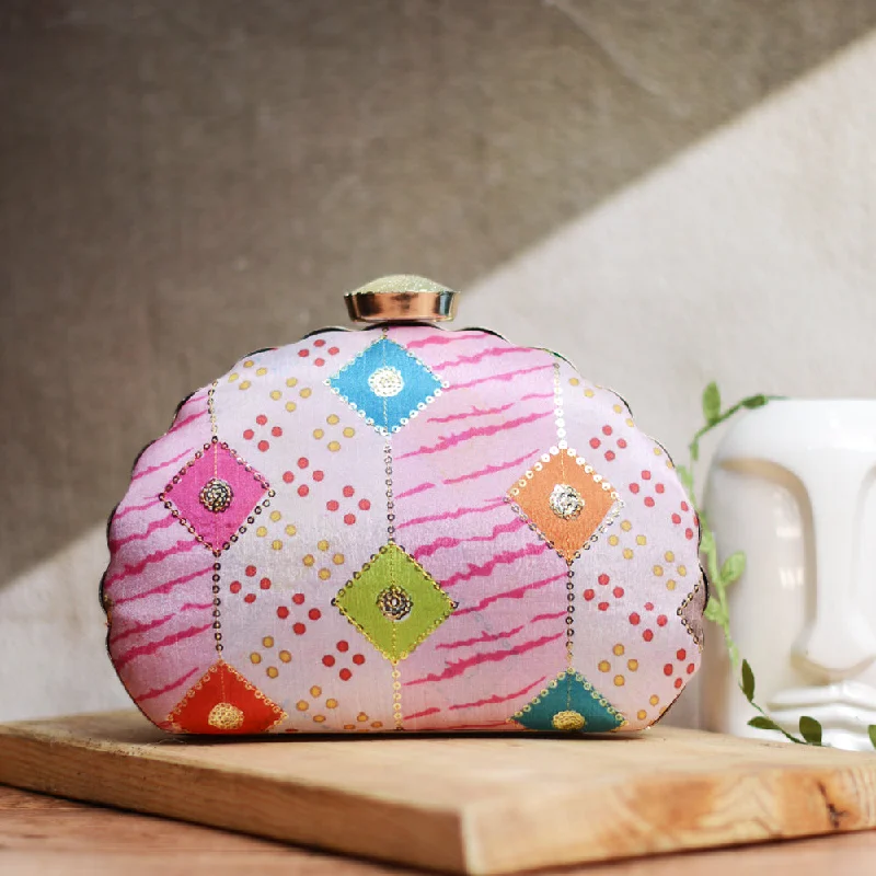 Floral - Printed Satin Clutch in Pink for Spring GalasArtklim Multicoloured Sequence D-shape Clutch Floral - Printed Satin Clutch in Pink for Spring GalasArtklim Multicoloured Sequence D-shape Clutch