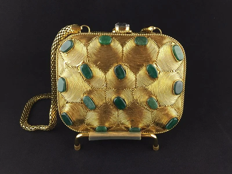 Women's Small Beaded Clutch in Silver for New Year's Eve PartyEmerald Green and Gold clutch Women's Small Beaded Clutch in Silver for New Year's Eve PartyEmerald Green and Gold clutch