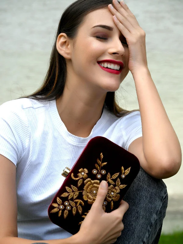 Women's Lizard - Print Clutch in Brown for a Chic LookOdette Women Maroon Embellished Sassy Clutch Women's Lizard - Print Clutch in Brown for a Chic LookOdette Women Maroon Embellished Sassy Clutch