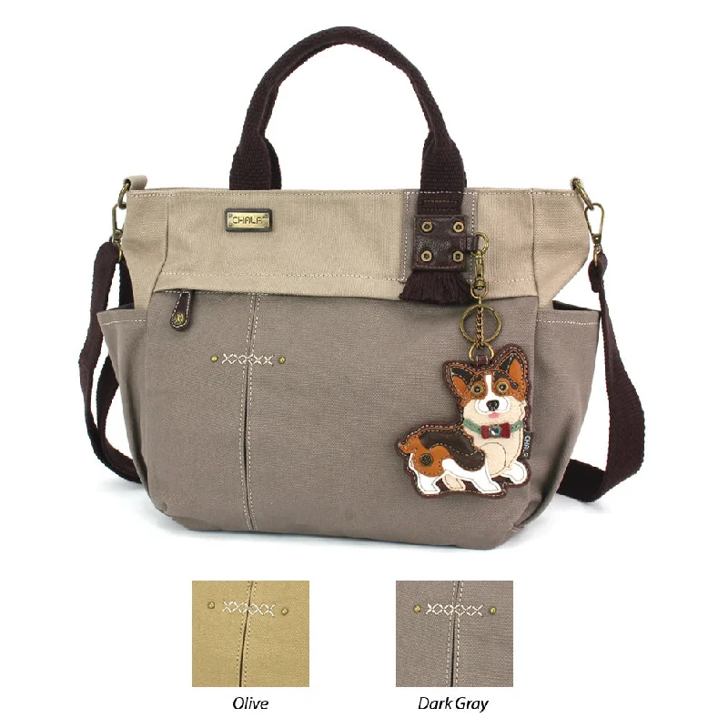 Embroidered Tote Bag in Beige with Floral Motifs for a Boho - Chic VibeMulti Pocket Tote - Cardigan Corgi