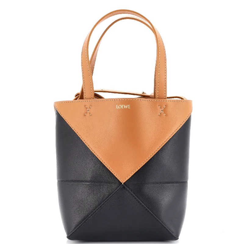 Monogrammed Tote Bag in Brown Leather with Personalized Initials for a Custom and Elegant TouchPuzzle Fold Tote Leather Mini
