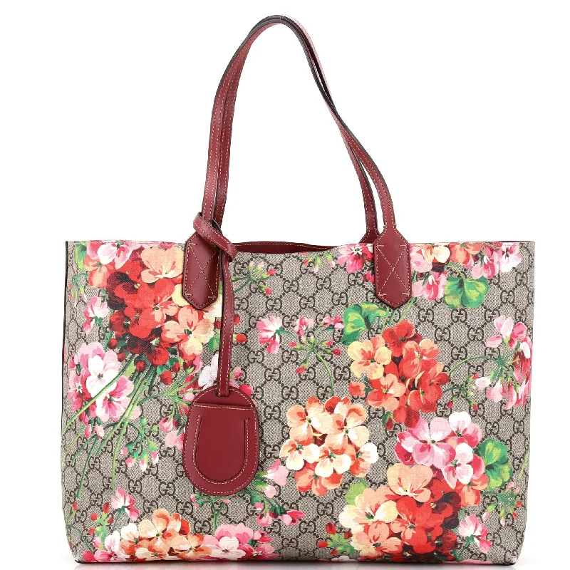 Tote Bag with Adjustable Shoulder Strap in Olive Green for Comfortable CarryingReversible Tote Blooms GG Print Leather Medium Tote Bag with Adjustable Shoulder Strap in Olive Green for Comfortable CarryingReversible Tote Blooms GG Print Leather Medium
