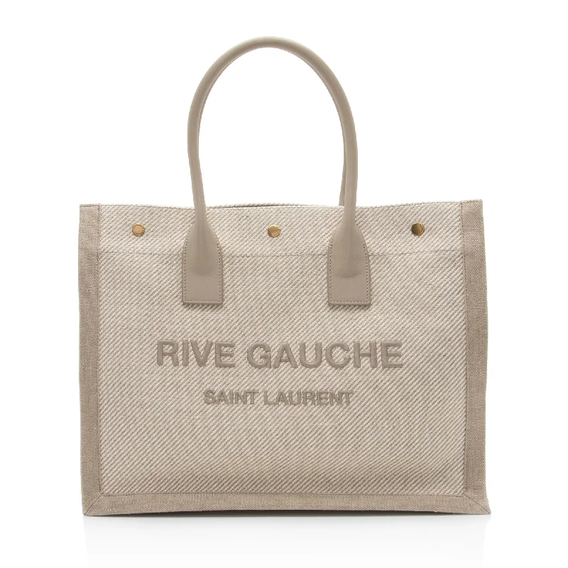 Women's Printed Tote Bag in Floral Patterns for a Spring - Themed Shopping TripSaint Laurent Canvas Calfskin Rive Gauche Small Tote Women's Printed Tote Bag in Floral Patterns for a Spring - Themed Shopping TripSaint Laurent Canvas Calfskin Rive Gauche Small Tote