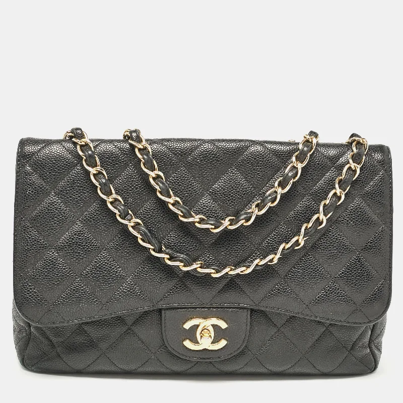 Women's Large Leather Shoulder Bag in Brown with Multiple Compartments for WorkChanel Black Quilted Caviar Leather Jumbo Classic Single Flap Bag
